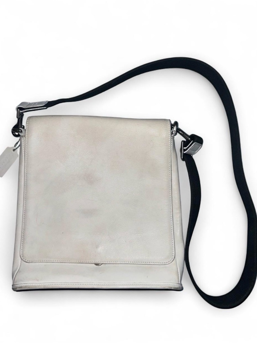 Vintage Leather Crossbody Messenger Bag in Off-White
